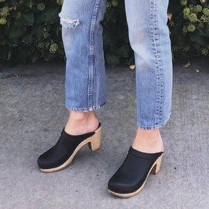 No. 6 Store Black High Heel Old School Clog, EU 39/US 8